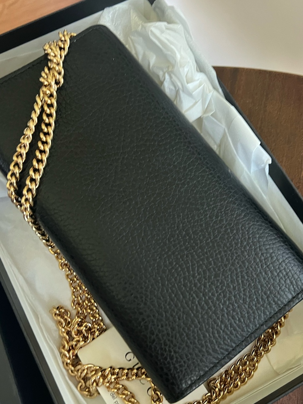 GUCCI Authentic Calfskin leather black and gold wallet on a chain clutch w/ box - Picture 4 of 7